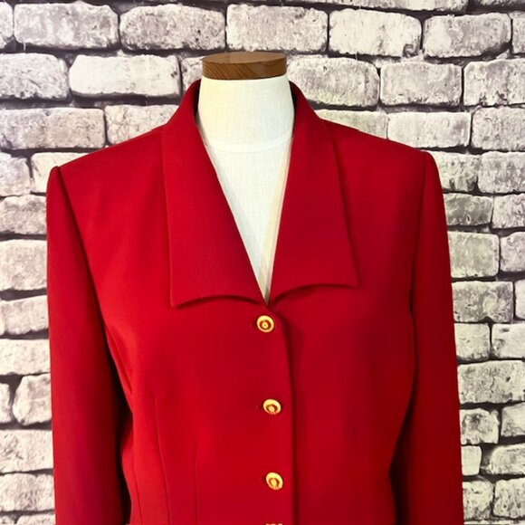 Le Suit Red Jacket & Matching Skirt Size 14 - Picture 3 of 10